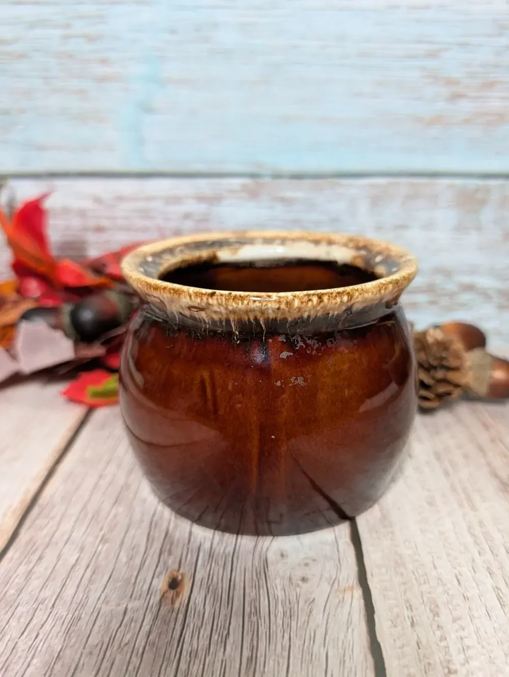 Brown Drip Glazed Stoneware Crock Marked “Oven Proof” & “USA”, No Lid, Pre-Owned